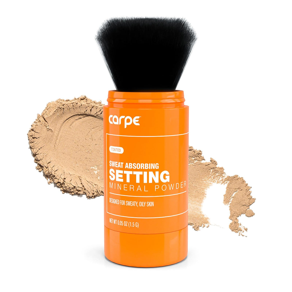 Carpe polvo mineral transparente con brocha para aplicación suave y control del brillo