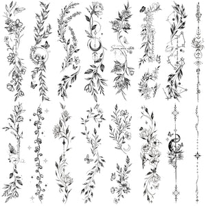 Casciybo tatuajes temporales de flores negras con ramas, apariencia nocturna.