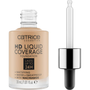 Catrice HD Liquid Coverage en frasco con gotero para aplicación precisa.