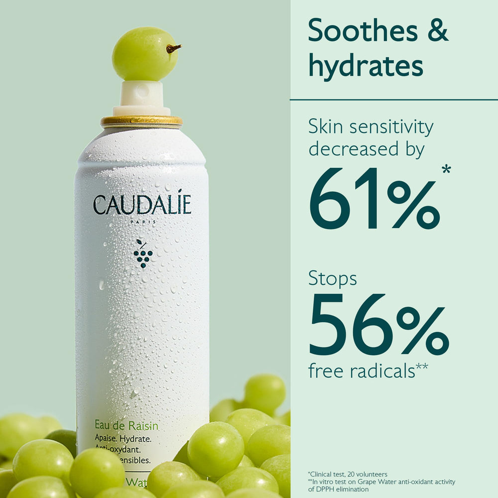 Caudalie agua de uva: hidratación diaria para piel sensible con sensación fresca.