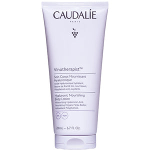 Caudalie loción corporal nutritiva con ácido hialurónico y karité, envase 200 ml para hidratación diaria.