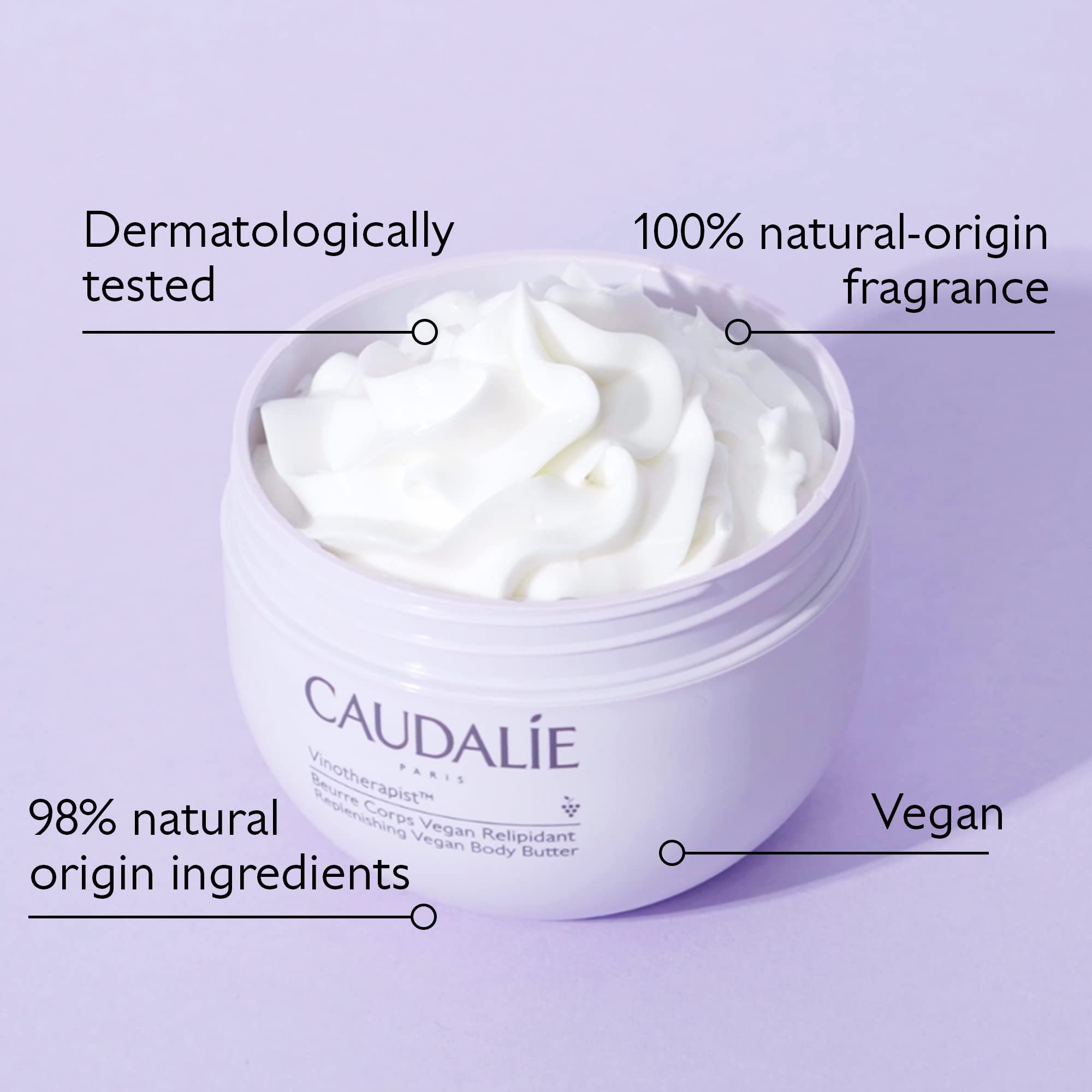 Caudalie manteca corporal vegana, aceite de semilla de uva para nutrición antioxidante