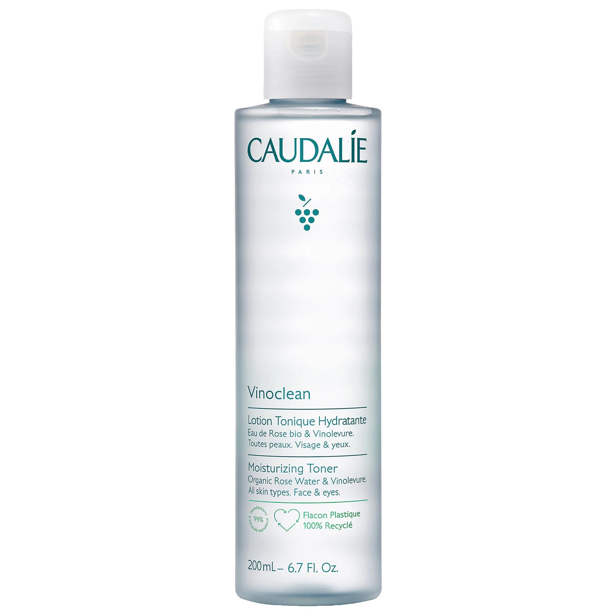 Caudalie Vinoclean Tonico botella con agua de rosas, refresca y suaviza la piel