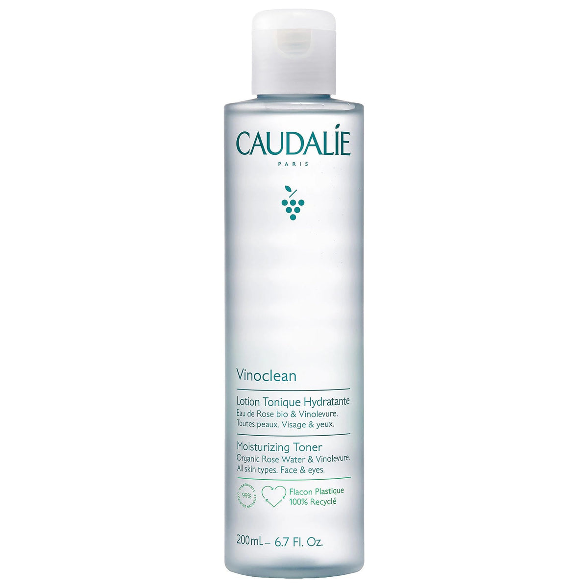 Caudalie Vinoclean Tonico botella con agua de rosas, refresca y suaviza la piel