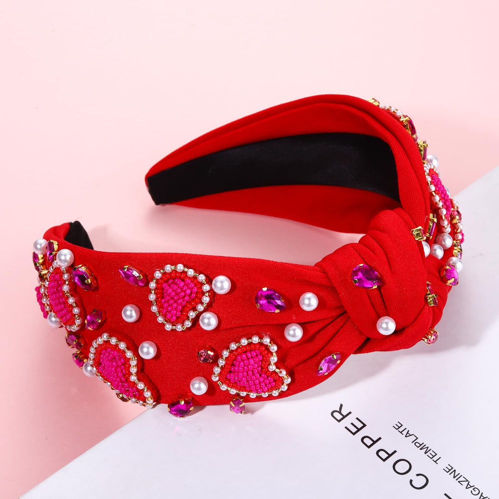 Diadema CEALXHENY rojo corazón con perlas para regalos de San Valentín.