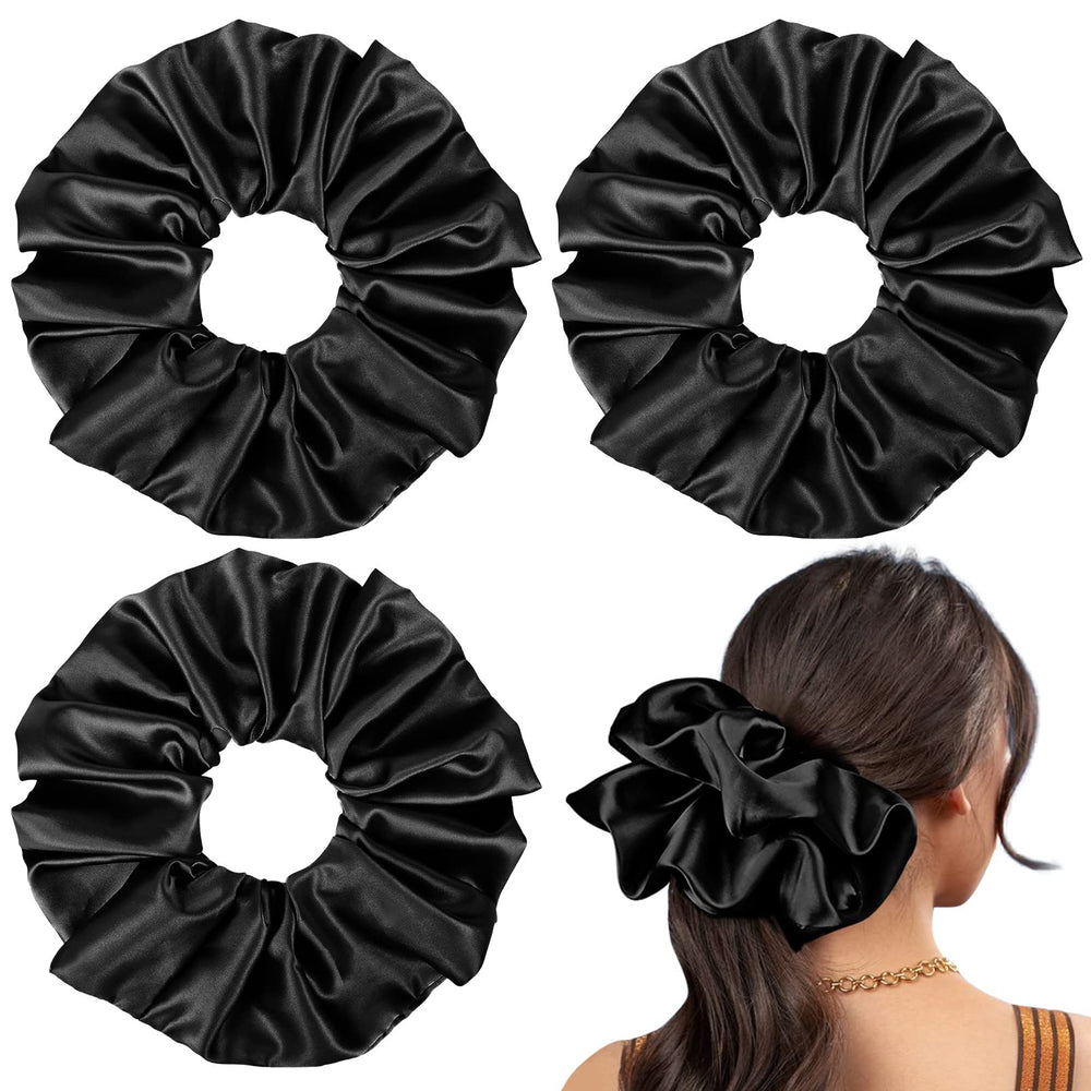 CEELGON gomita de pelo de seda extra grande negro para peinados voluminosos