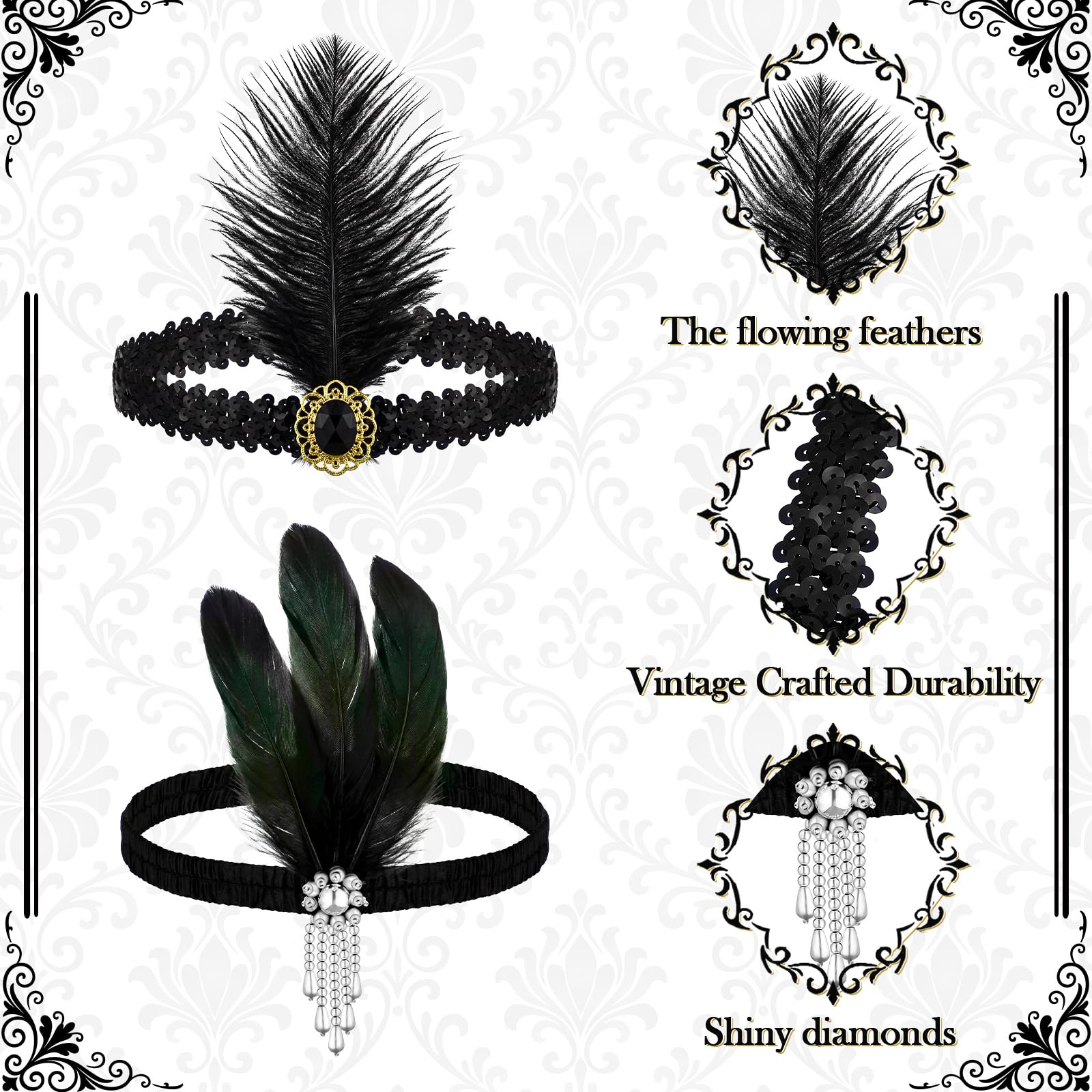 Diadema Ceenna diseño vintage con plumas negras