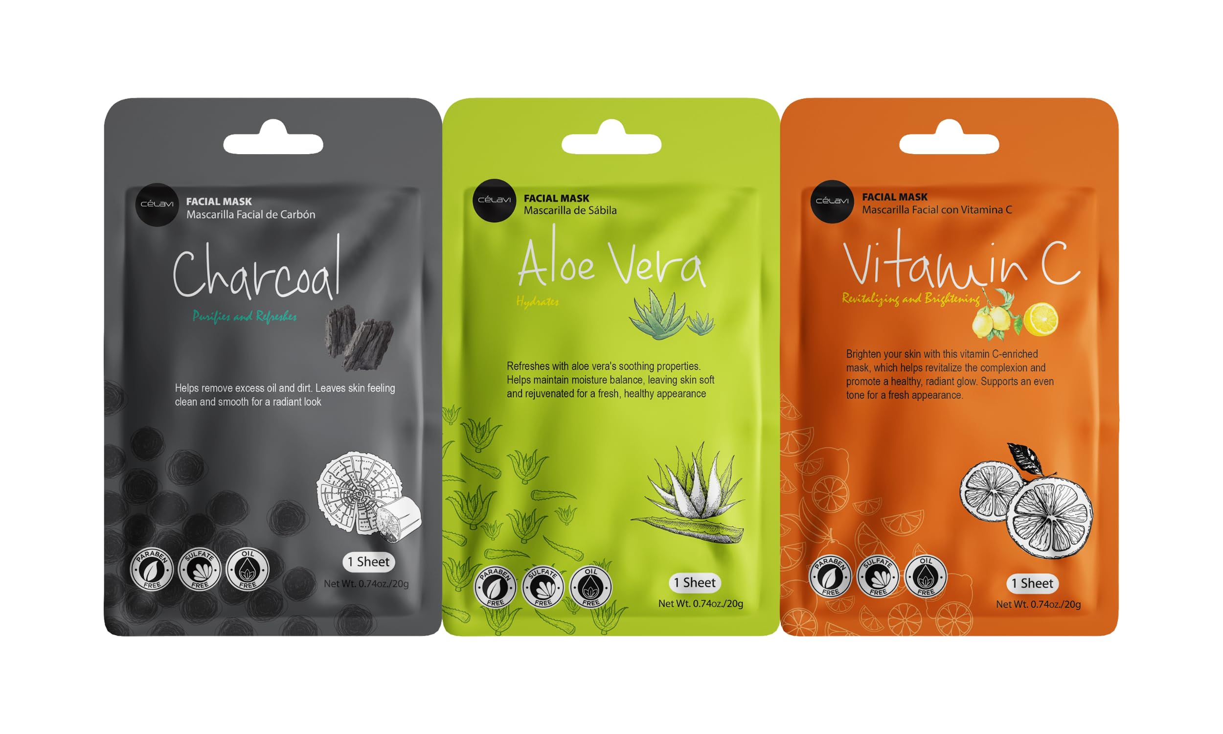 Ingredientes botánicos de Celavi Esencia: té árbol, pepino, miel, carbón y aguacate.