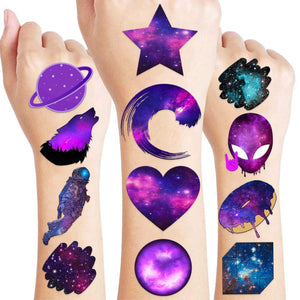 Tatuajes galaxia de Celenakless en 8 hojas para fiestas infantiles