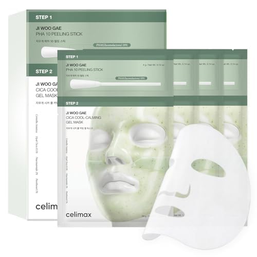 celimax Cica PHA Peel 2-Step Gel Mask: máscara hidrogel calmante para piel suave y uniforme.