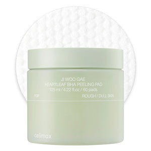 Celimax Ji.Woo.Gae Heartleaf BHA Peeling Pad - lado embossado para exfoliación suave e hidratación