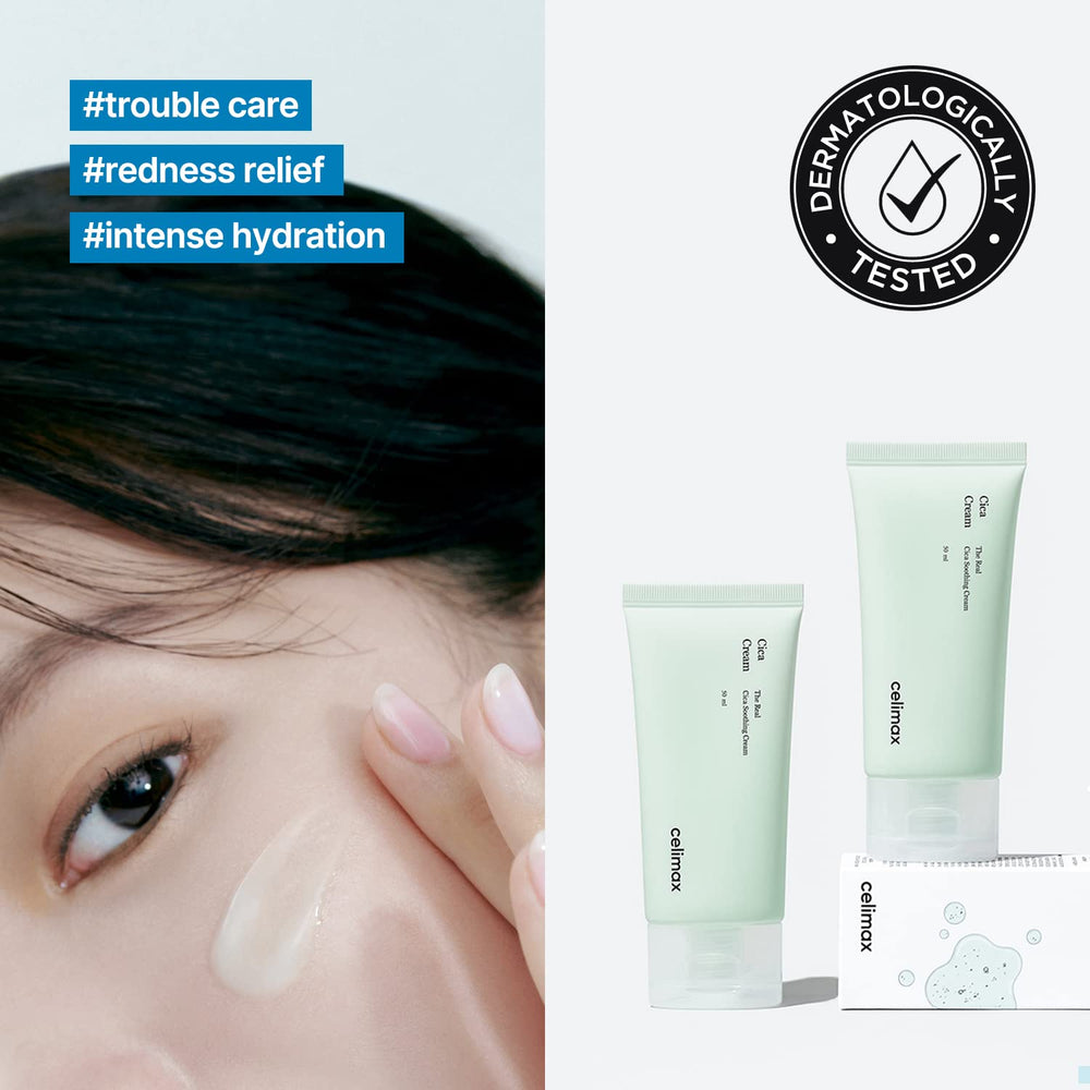 Apto para piel sensible, con uso diario suave de Celimax The Real Cica Soothing Cream.