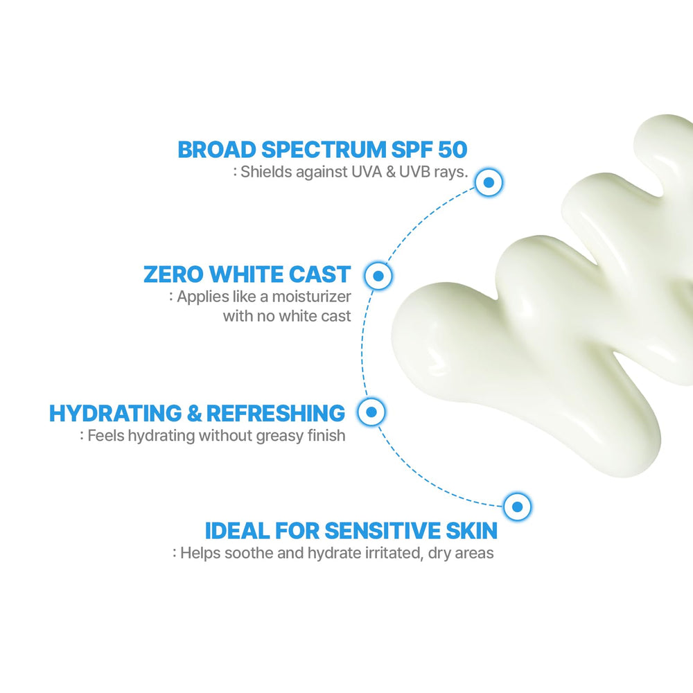 Aquatica UV Defense SPF 50 sin residuo blanco para maquillaje suave.