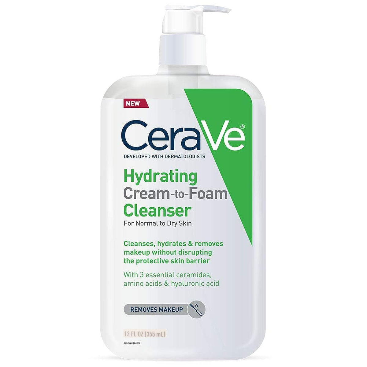 CeraVe limpiador hidratante crema-espuma envase, uso diario suave para la piel.