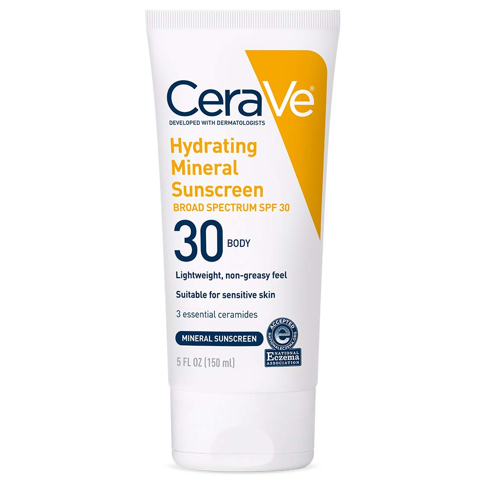 CeraVe protector solar mineral corporal SPF 30 en botella para uso diario.