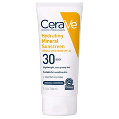 CeraVe protector solar mineral corporal SPF 30 en botella para uso diario.
