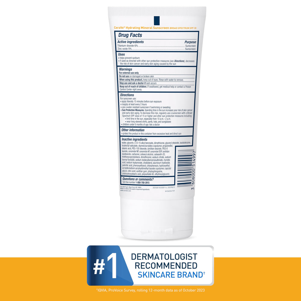 CeraVe protector solar mineral sin aceite, ligero y no comedogénico.
