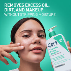 Limpiador espumoso CeraVe, textura gel, ayuda a revitalizar piel grasa