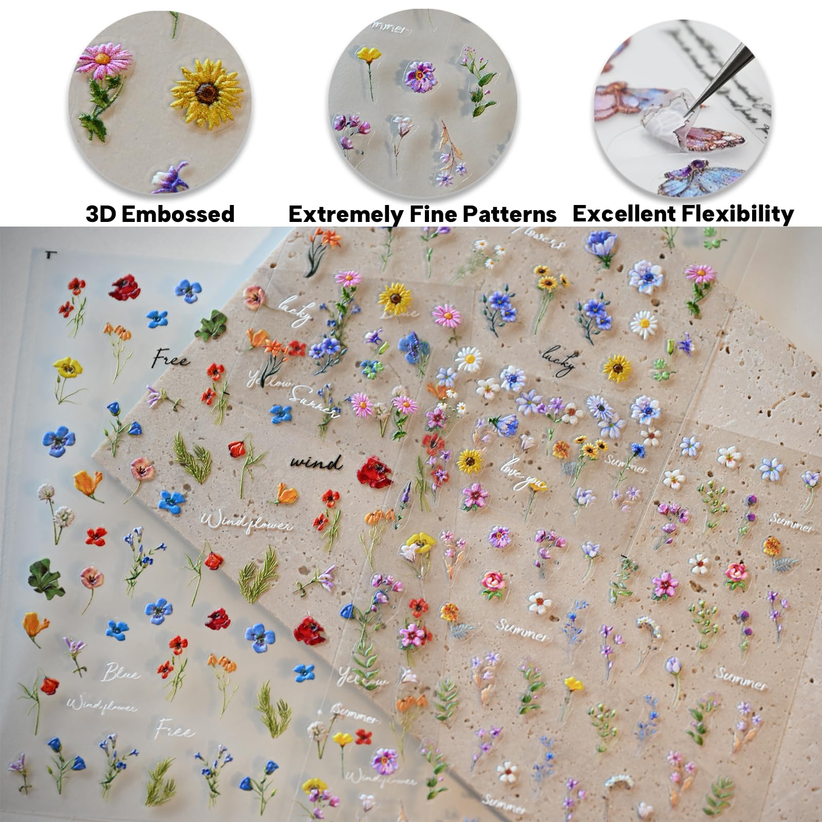 Cestsiren laminas uñas florales 3D repujado, look elegante para cualquier ocasión.