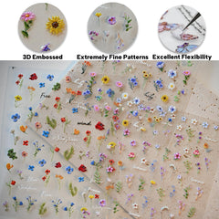 Cestsiren laminas uñas florales 3D repujado, look elegante para cualquier ocasión.