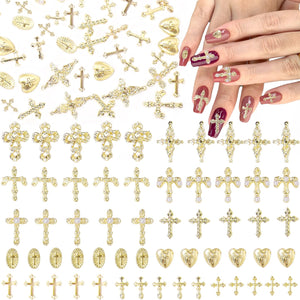 CESUSME cruces doradas para uñas; 110 piezas y 11 estilos para manicura