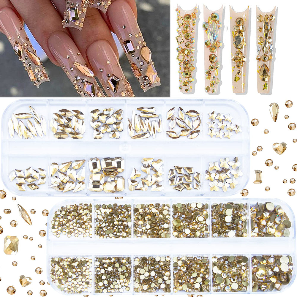 CESUSME piedras cristal champagne oro para uñas, ideal para brillos duraderos.