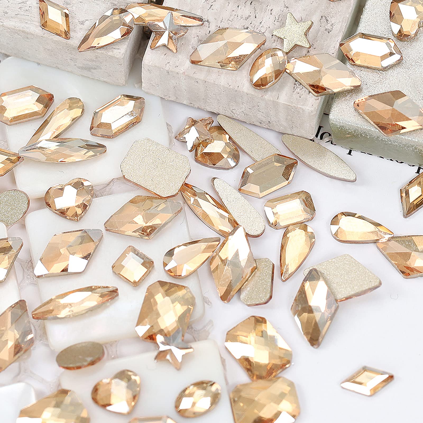 CESUSME gemas de vidrio champagne oro, perfectas para arte en uñas 3D.