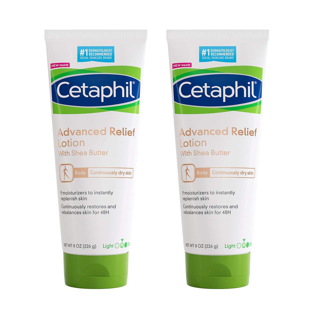 Cetaphil Advanced Relief Lotion frascos: hidratación suave para piel sensible durante todo el día.