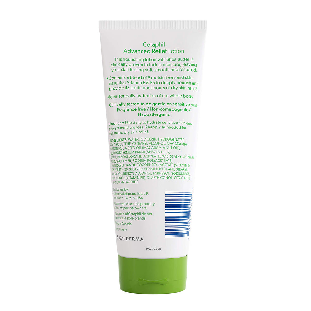 Cetaphil Advanced Relief Lotion sin fragancia, adecuada para piel sensible.