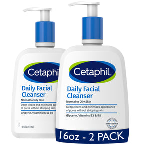 Cetaphil Limpiador Facial Diario, botella espumosa, limpieza suave para piel sensible.