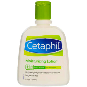 Cetaphil loción hidratante embotellado: hidratación suave y rápida para piel sensible.