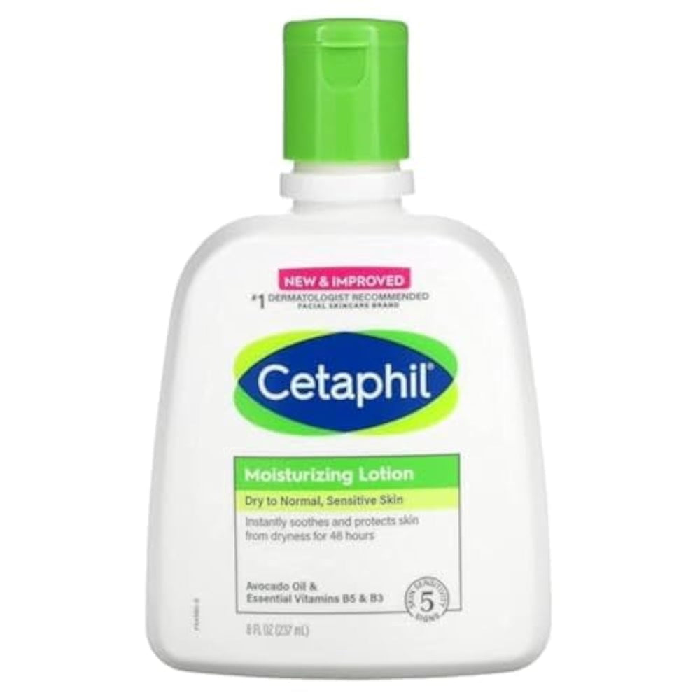 Cetaphil loción hidratante para piel sensible con aceite de aguacate y vitaminas B5 y B3, alivio de sequedad.