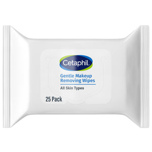 Cetaphil toallitas desmaquillantes suaves en paquete, ideales para piel sensible.