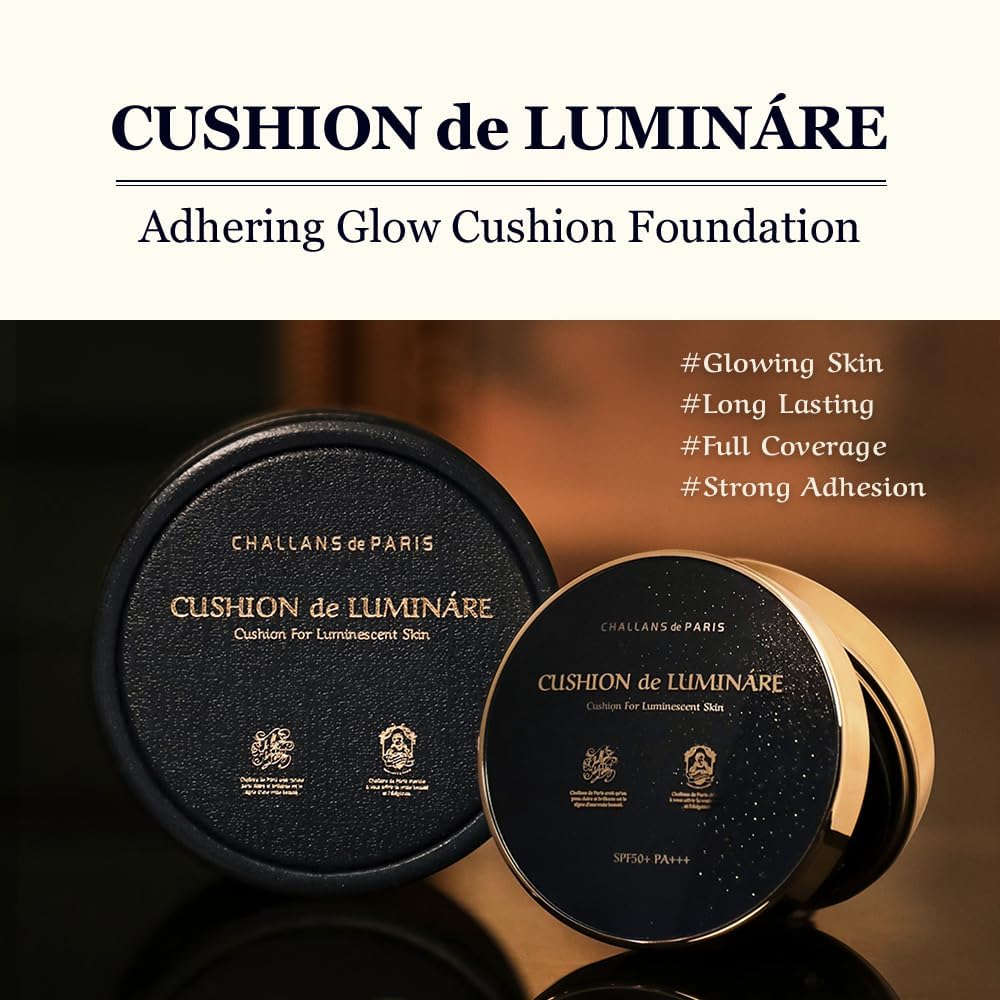 CHALLANS de PARIS Cushion LUMINÁRE polvo de diamante y proteína de perla para brillo dimensional.