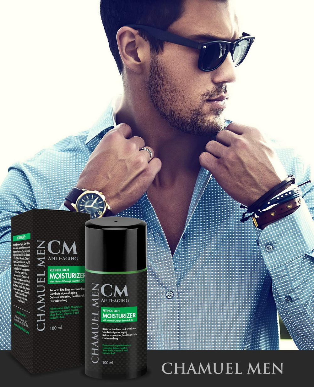 CHAMUEL MEN fórmula sin fragancias artificiales ni parabenos para piel sensible.