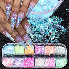 CHANGAR escamas sirena iridiscente para uñas, brillo cambiante para estilo diario.