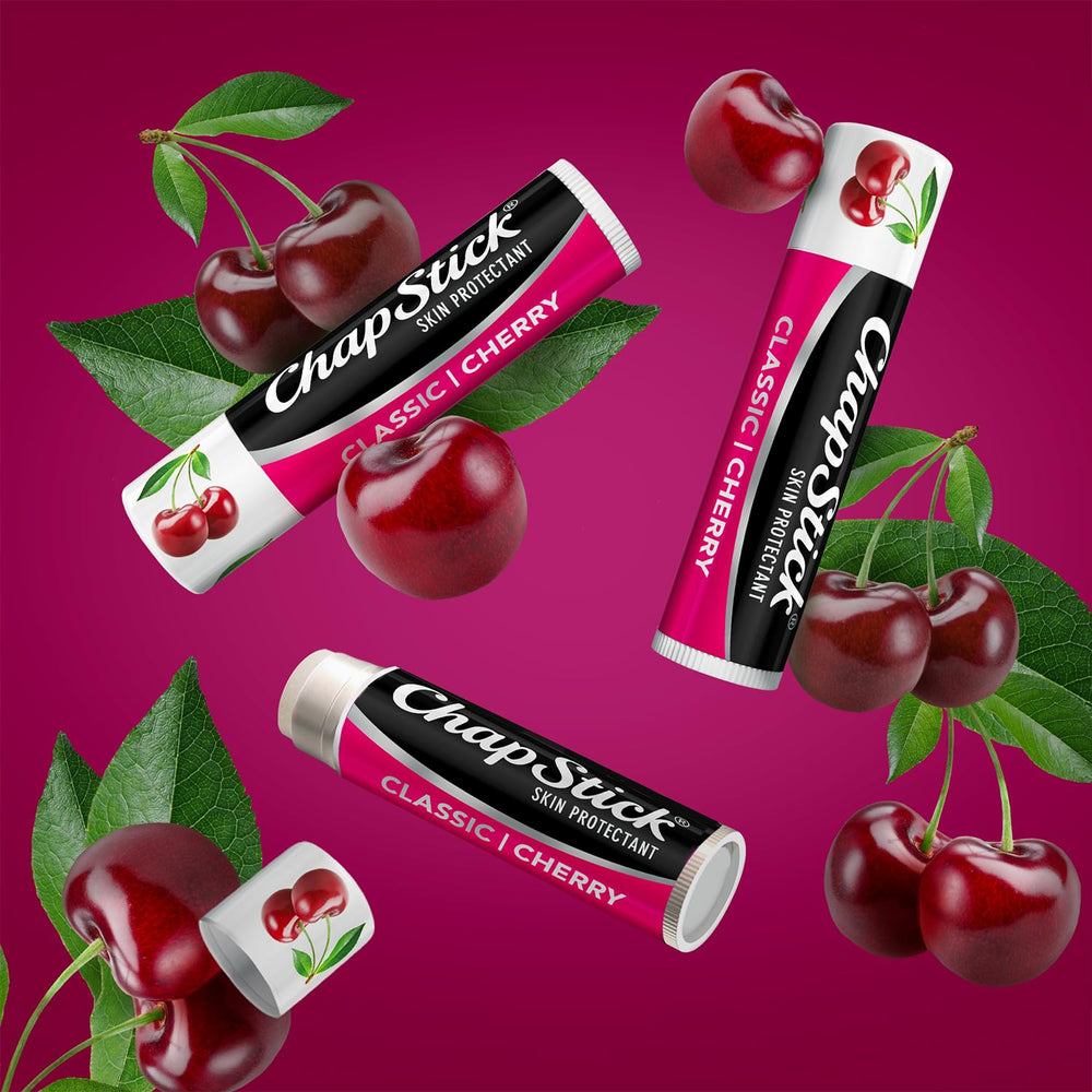 Envase compacto de ChapStick Cereza, ideal para bolso y viaje.