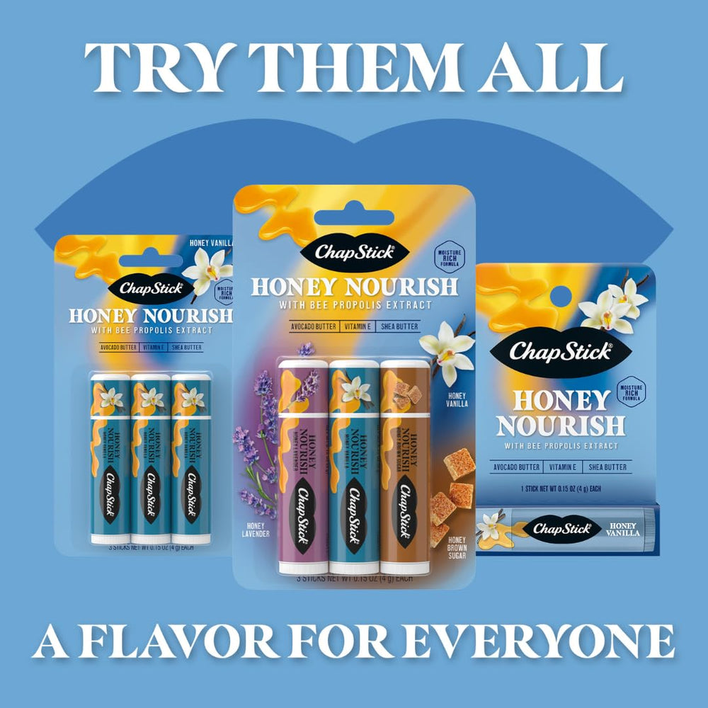 ChapStick Honey Nourish contiene propóleo para confort y cuidado.