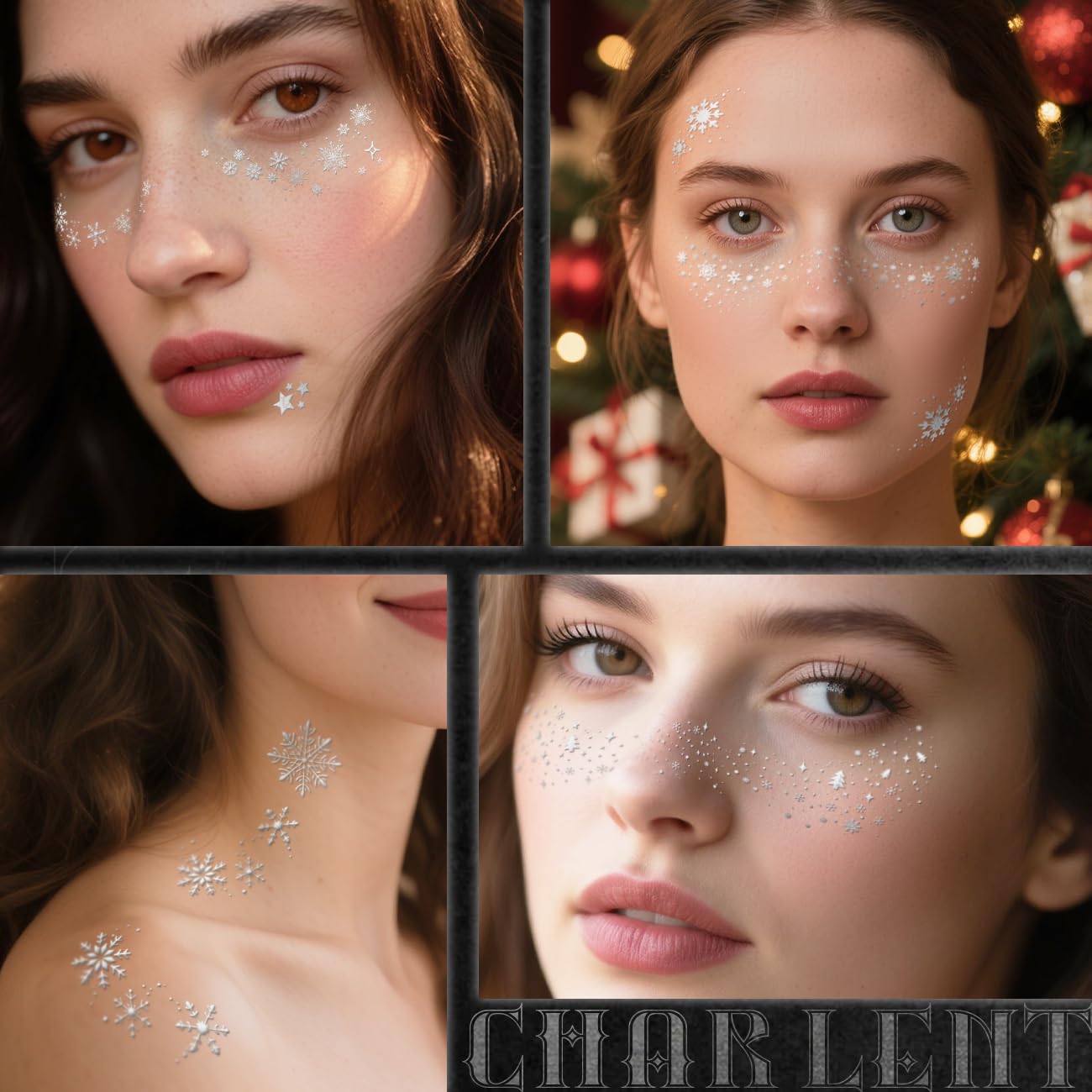 CHARLENT tatuajes temporales navideños con copos de nieve para fiestas.