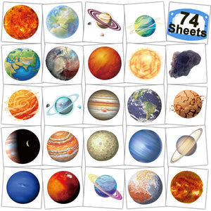 CHARLENT Planetas tatuajes temporales: 74 piezas para fiestas divertidas de niños.