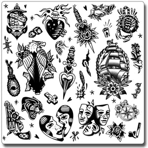 Tatuajes CHARLENT estilo clásico en negro, 9 hojas completas para un look vintage sin dolor.