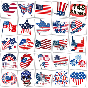 Tatuajes temporales CHARLENT 4 de julio, 148 diseños para fiestas patrias.