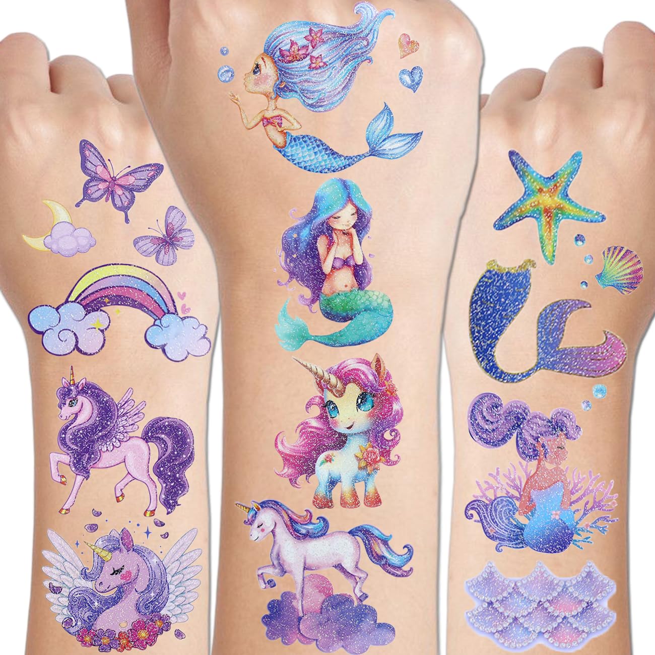 Tatuajes temporales CHARLENT con brillo para niñas, ideales para fiestas.