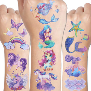 Tatuajes temporales CHARLENT con brillo para niñas, ideales para fiestas.