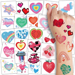Tatuajes temporales CHARLENT de corazones brillantes 74 hojas para decorar fiestas.