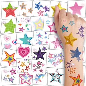 Tatuajes temporales CHARLENT de estrellas brillo, set de 74 hojas para diversión infantil