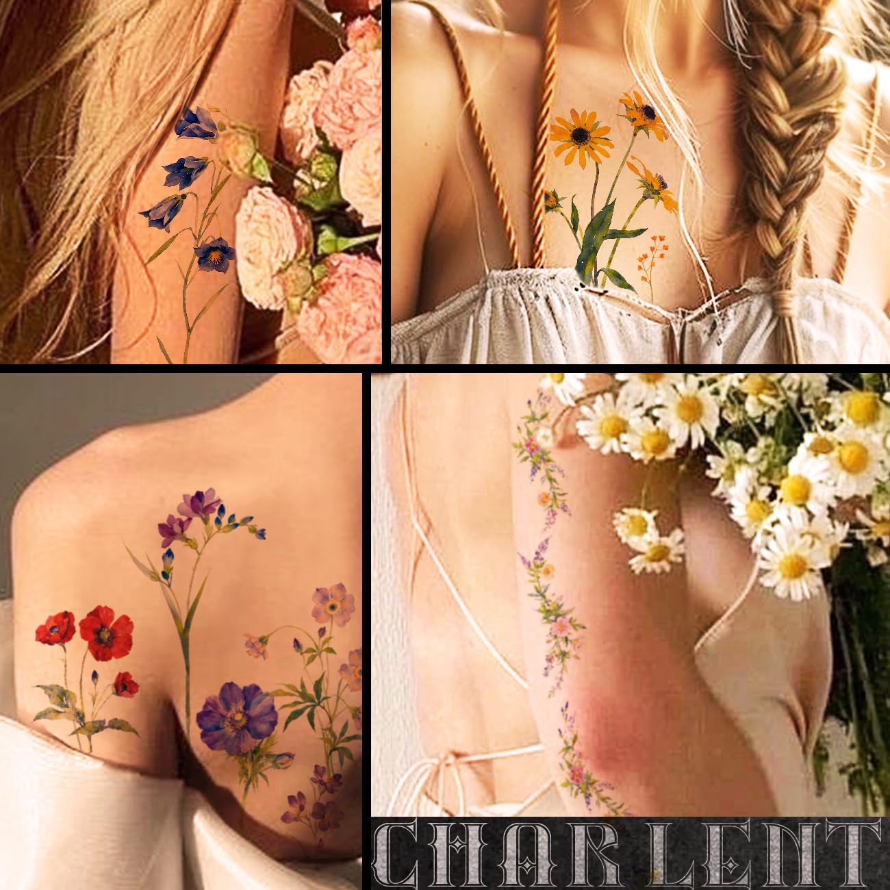 CHARLENT tatuajes para cuerpo: versiones acuarela resistentes al agua.