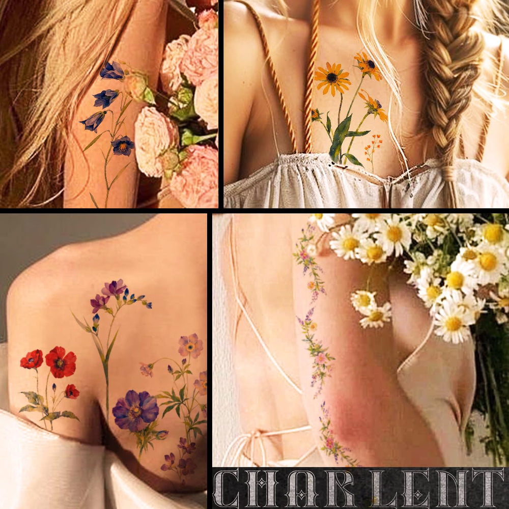 CHARLENT tatuajes para cuerpo: versiones acuarela resistentes al agua.