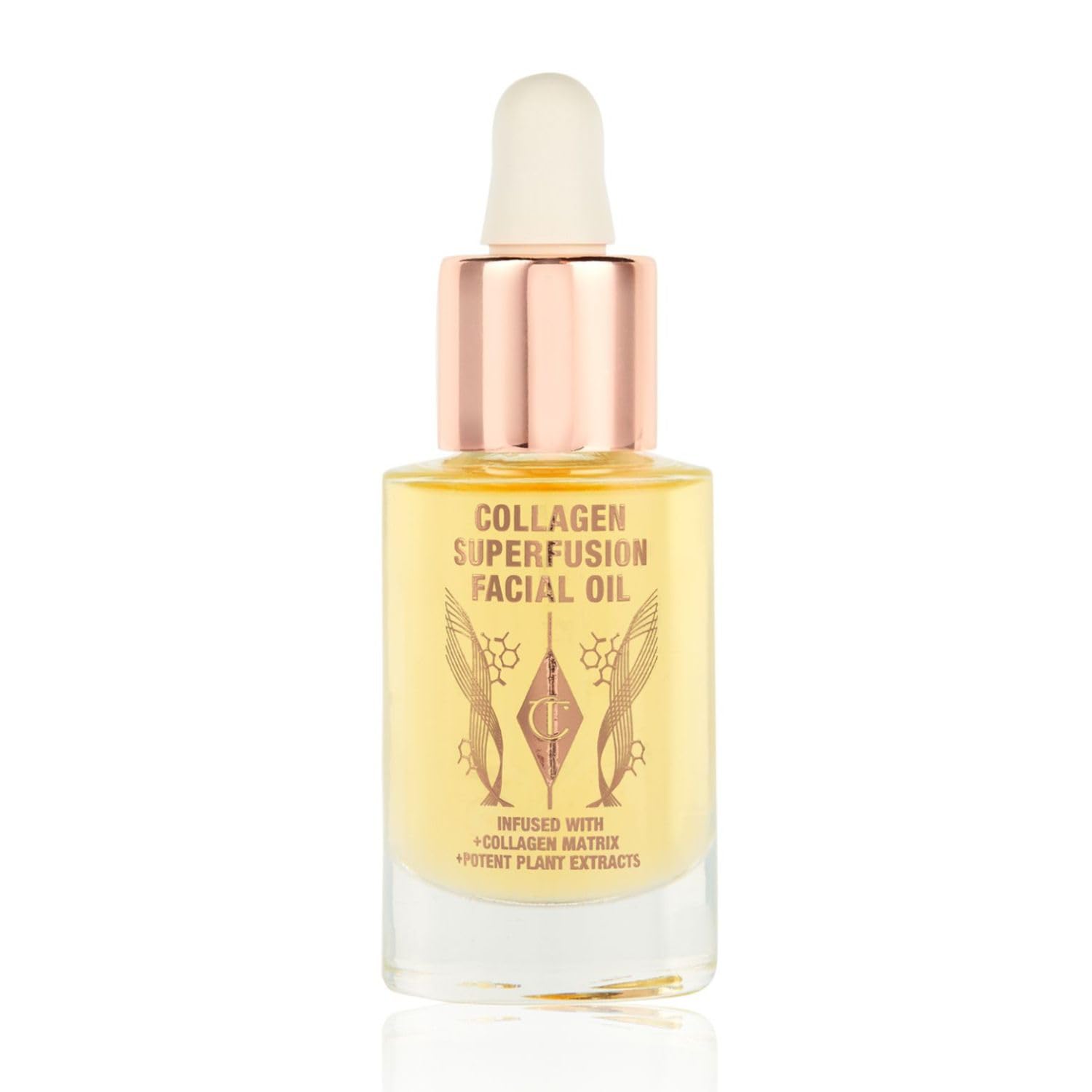 Charlotte Tilbury Colageno Superfusion, frasco frontal, brillo natural para la piel.