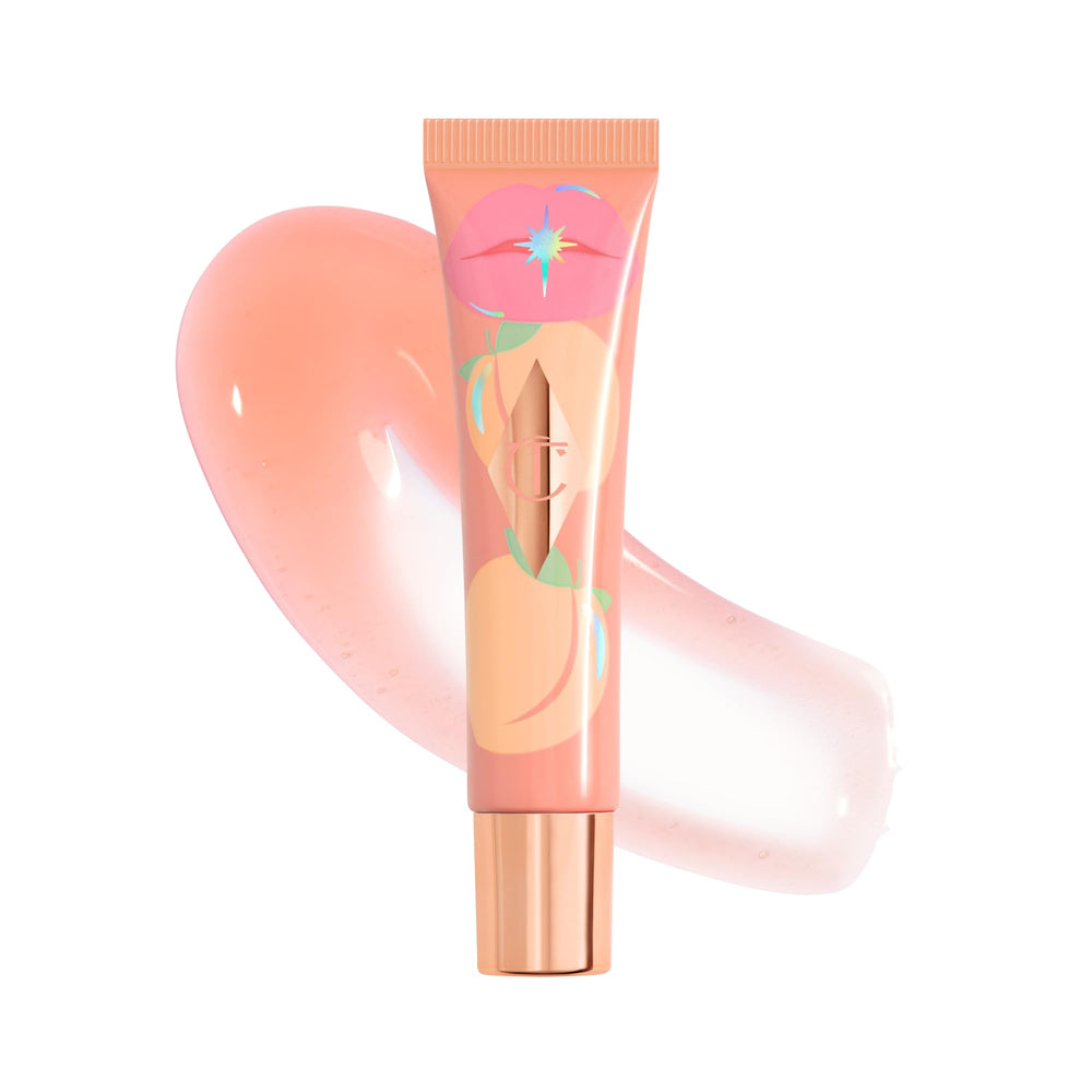 Charlotte Tilbury Néctar Glow Saludable en bote de vidrio, hidratación suave para labios.